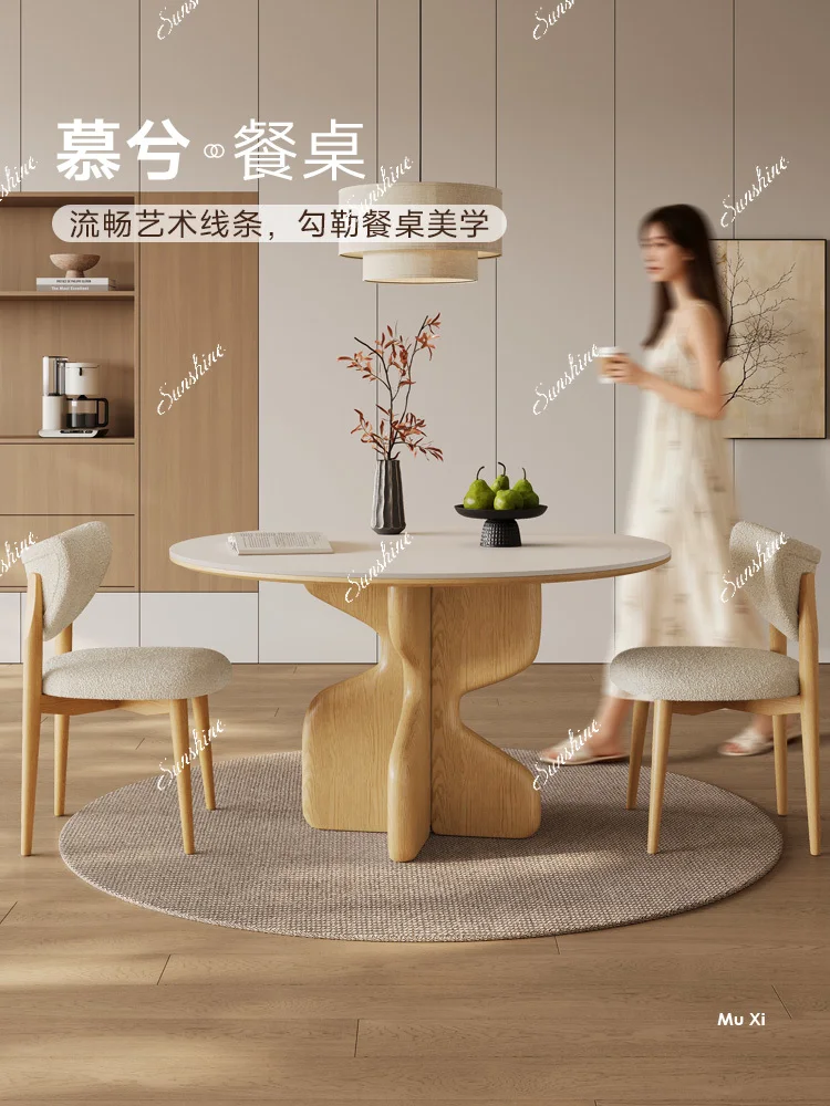 Solid wood, small household, matte white slate dining table, simple and modern
