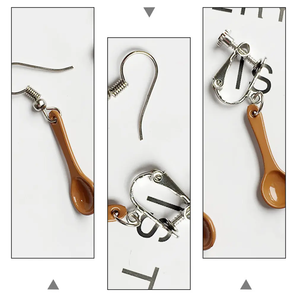 1Pair Handmade Spoon Shape Ear Hook Earrings Lightweight Alloy Ear Jewelry Funny Design for Women Birthday Party Wedding Gift