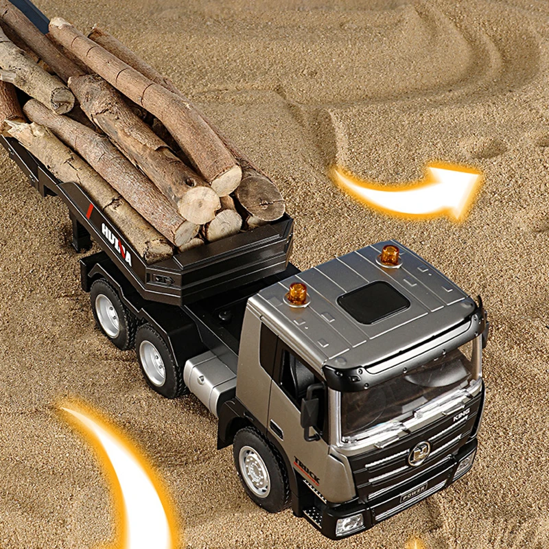 HUINA Alloy 9CH RC Trucks Trailer Boys Toy Remote Control Electric Flat Semitrailer Model Construction Engineering Vehicles Cars