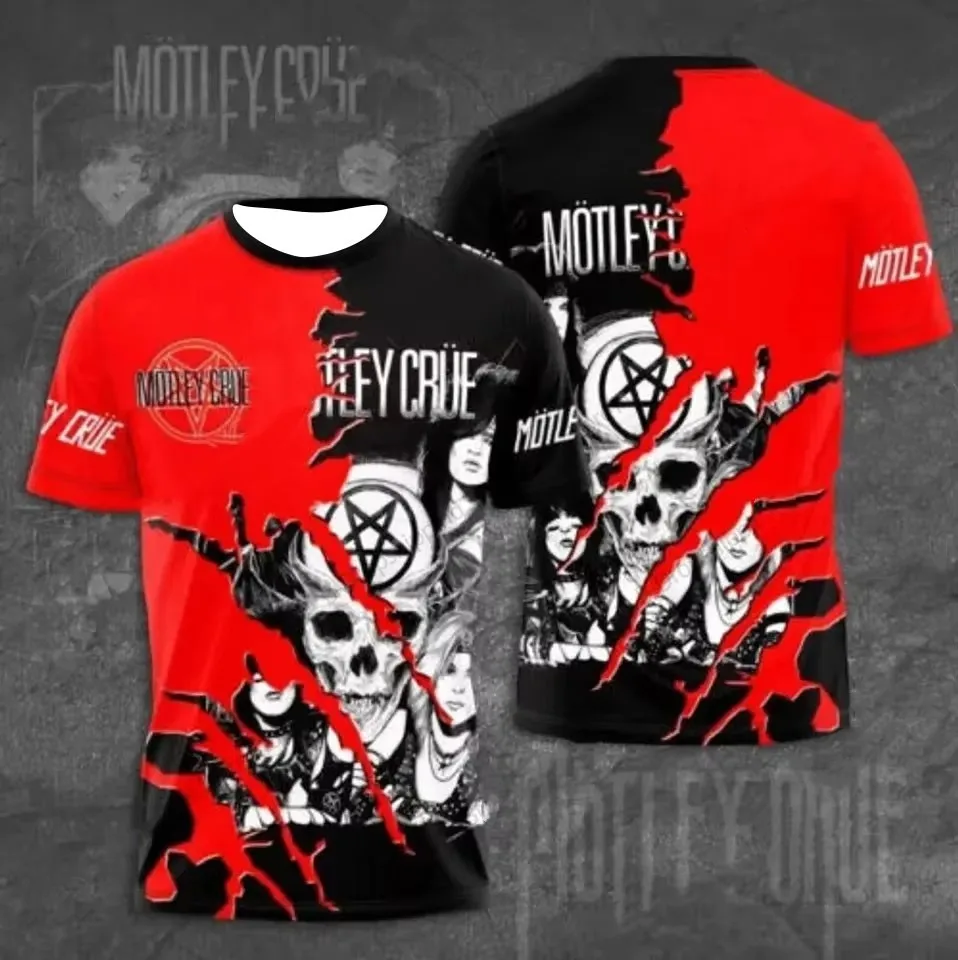 Rock Motley Crue Band 3D-T-Shirt mit Aufdruck für männliche und weibliche Rapp-Sänger, modisches Hip-Hop-Sport-T-Shirt für Herren, Tour-Album-T-Shirt
