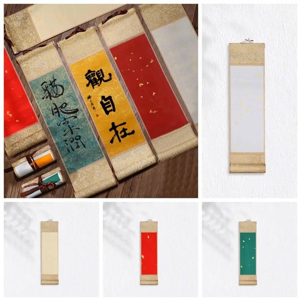 Painting Drawing Paper Gilded Rice Paper Scroll Blank Hanging Scroll Self-made Gifts Mini Batik Trumpet Scroll Chinese Style