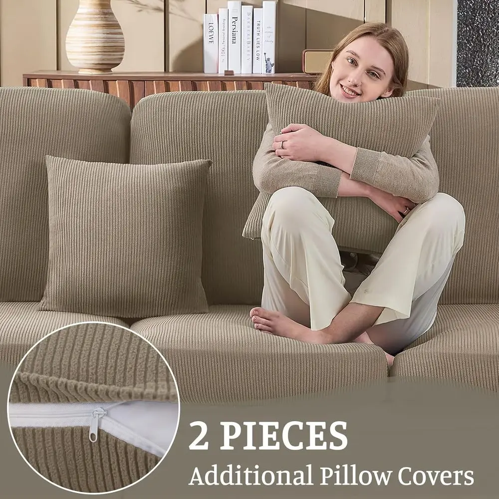 Zmywalny 4-częściowy pokrowiec na sofę w kształcie litery L z poszewkami na poduszki, khaki