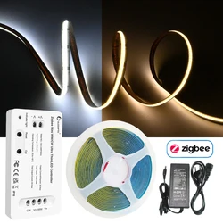 5m 10m Mini Zigbee 3.0 COB CCT Led Strip 12V Dual White dimmerabile Light Kit completo APP Remote fr Alexa Google Assistant SmartThings