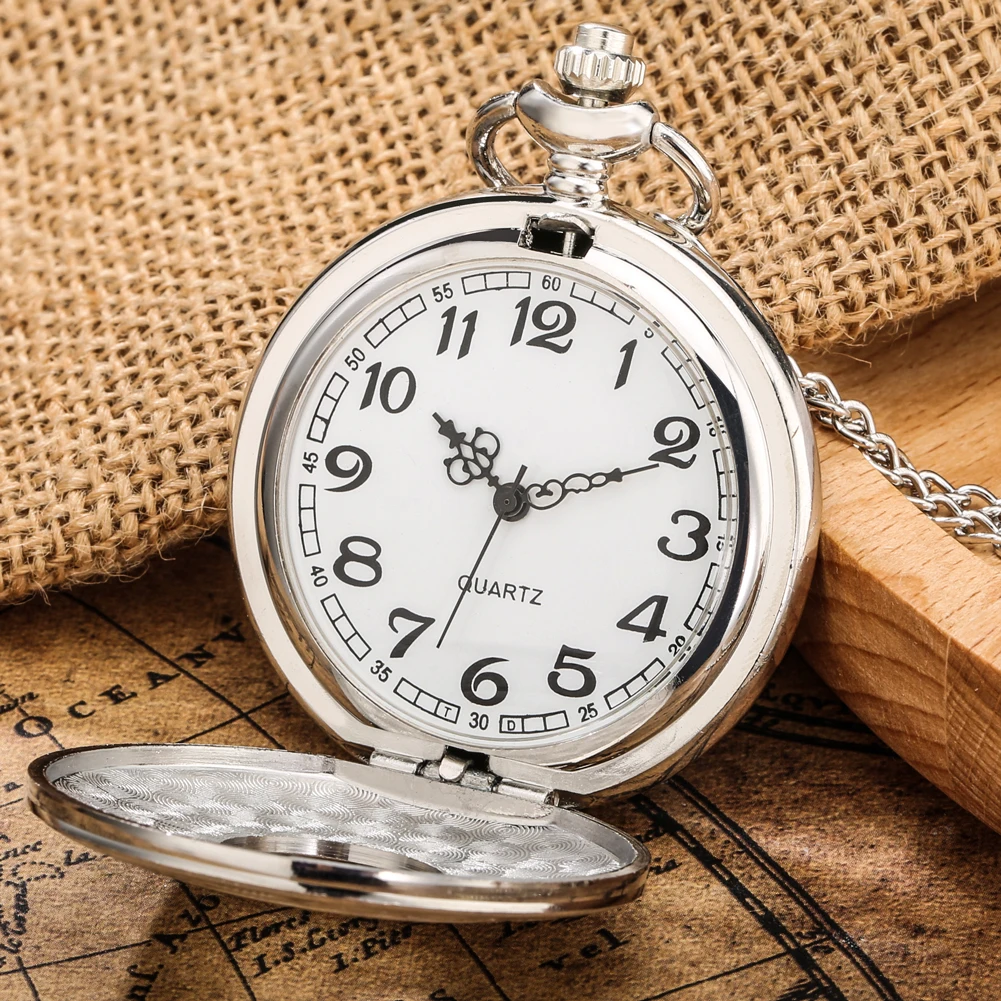 Vintage Elegant Silver Hollow Quartz Pocket Watch White/Black Dial Necklace Pendant Clock Fob Chain Timepiece Gift Men Women