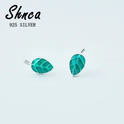 Fashion Student Jewelry 925 Sterling Silver Green Leaves Stud Earrings For Women Girl Gift XE065