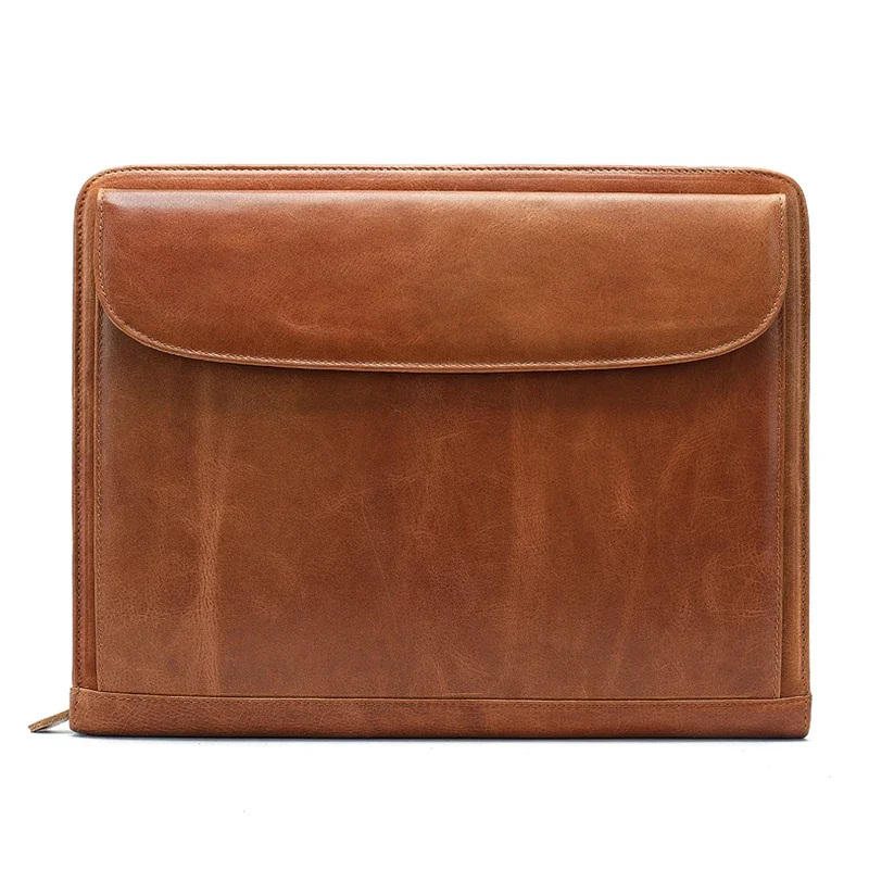 Simple Men's Leather Grab Bag Wallet for Business Trips Cowhide Top Layer Men's Handheld Envelope Bag