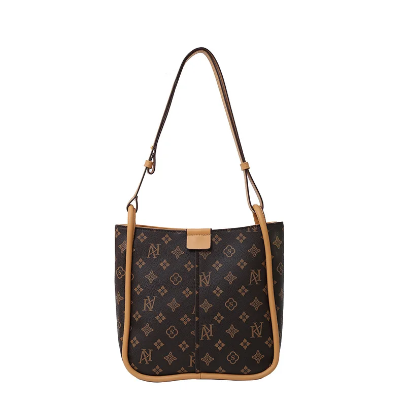 

2025 Women's Retro Cross-Border Bucket Bag with Letter Old Flower Print - New Fashion Trend, Versatile & Spacious