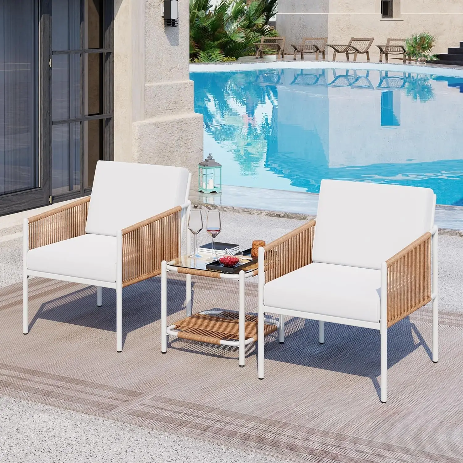 

3 Pieces Patio Furniture Set,Outdoor Patio Furniture Wicker Rattan Conversation Set,Including 2 Single Chairs with Cushion and