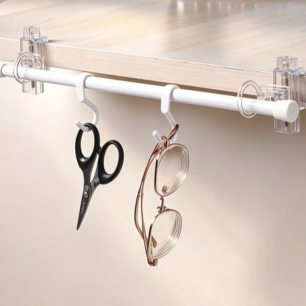 Plastic Clip-On Rod Holder Adjustable Horizontal Vertical Mounting Curtain Rod Holder Clamp Clear Window Frame Hook