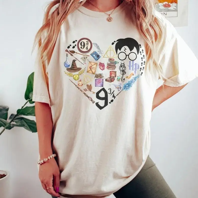

Harry Potter Witch Heart T-Shirt, Wizard School Shirt, Gift For Fan Anime, Womenswear Top Graphic Teed