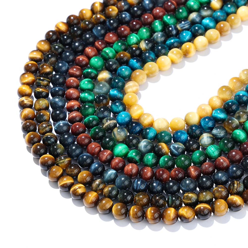 A+ Natural Tiger Eye Yellow & Blue & Red & Golden & Green Beads 4-12mm Loose Gemstone Beads for Jewelry Making Crystal Beads