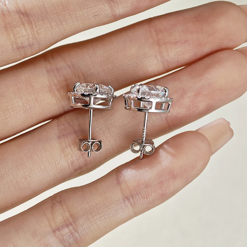 925 Sterling Silver Round Halo Moissanite Stud Earrings, 0.5ct /1ct /2ct Multiple Sizes, Women Halo Solitaire Earrings, GRA Cert