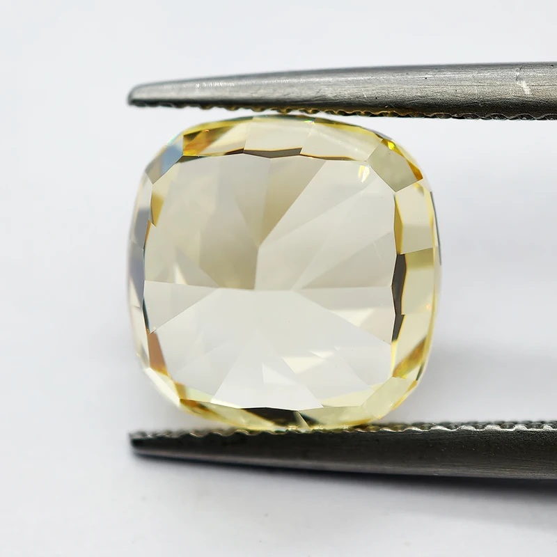 Now Yellow Square Cushion Crushed Ice Cut Cubic Zirconia High Carbon Diamond CZ 4K Cutting 5A+ Quality