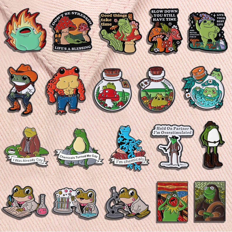 Cute Frog Collection Enamel Pins Slay-DHD Mental Health Autism Frog Brooches Lapel Badge Fashion Jewelry Gifts for Kids Friends