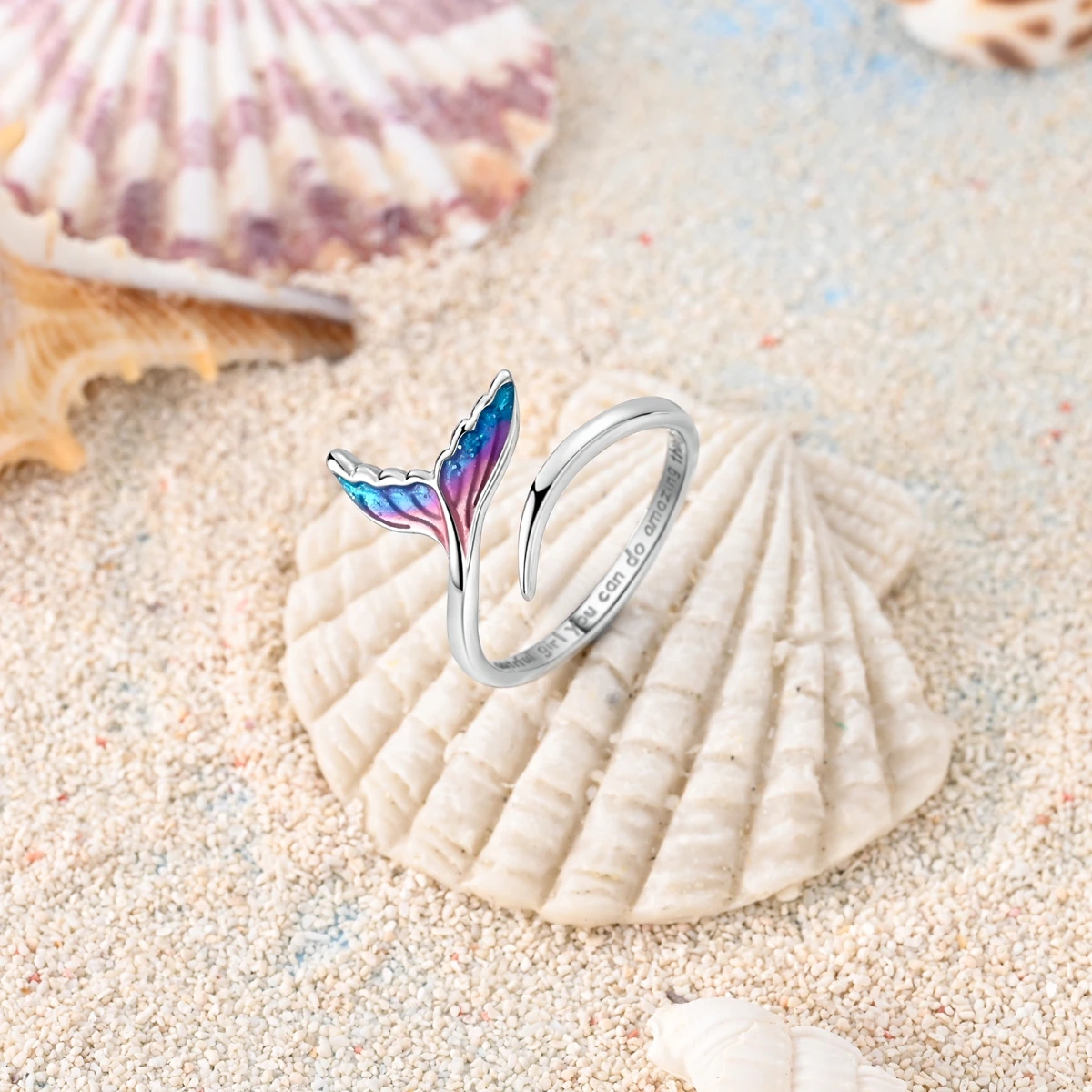 925 Sterling Silver Open Ring Fishtail Ocean Original Adjustable Size Rings For Girls Women Fashion Jewelry