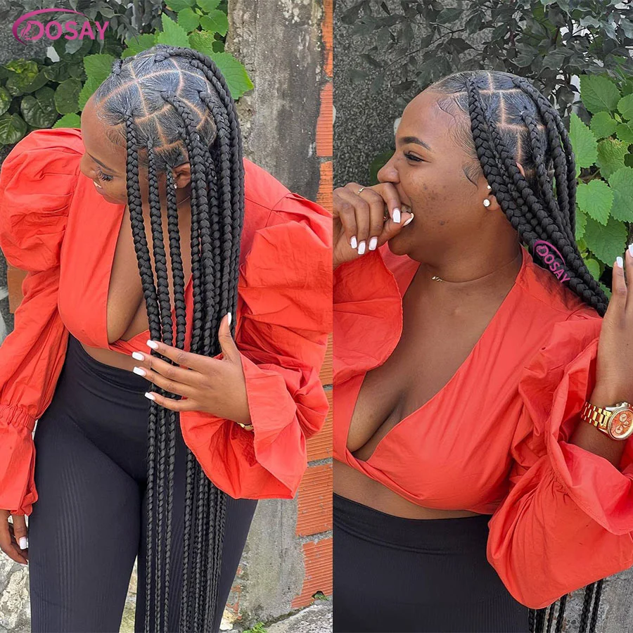 36Inch Large Box Jumbo Braids Wigs Synthetic Full Lace Frontal Wig For Women Tribal Knotless Cornrows Braided Wig With Baby Hair