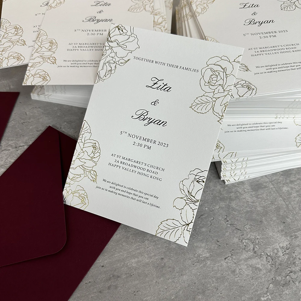 Gold foil Design Invitations, Elegant Wedding Invitations, Birthday Parties/Holiday Wishes/Anniversaries Universal