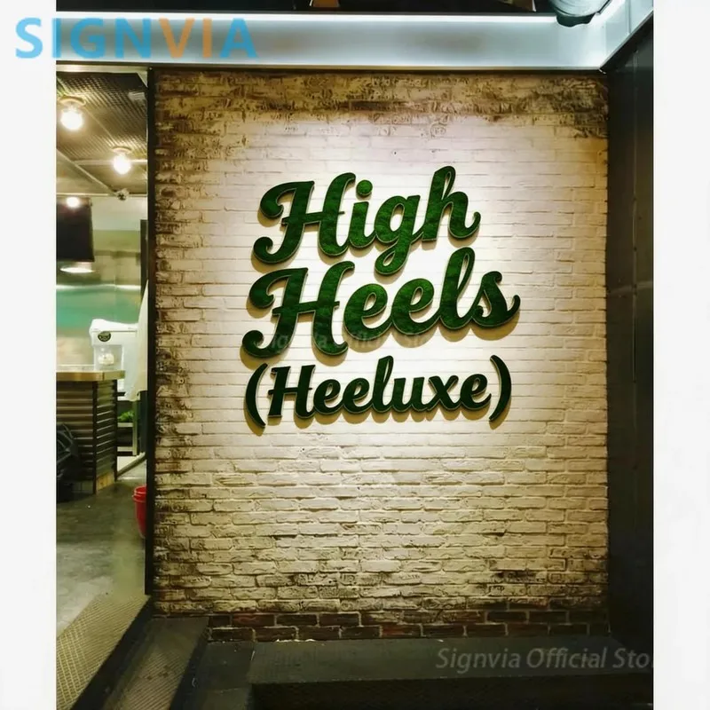 Custom High Heels LED Luminous Wall Moss Sign Metal Acrylic Neon Labels Business Logo Home Garage Office Decor Signage