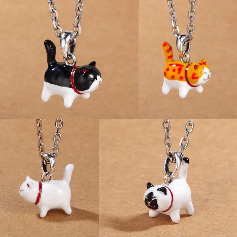 Mecat  Thank You - Colgante de Gato de Plata Pura S925, Diseño Original, Gato Blanco Grande, Gato Vaca Lechera, Gato Naran...