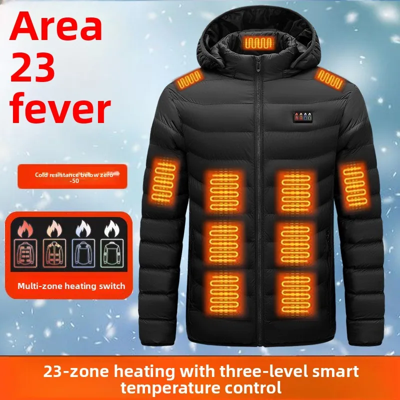

23-зонная куртка с подогревом, зимняя хлопковая куртка с питанием от USB, 5 В, безопасная, 4-ступенчатая, с контролем температуры, тепло, для занятий спортом на открытом воздухе, рыбалки, хлопковое пальто 남성 Wee옷