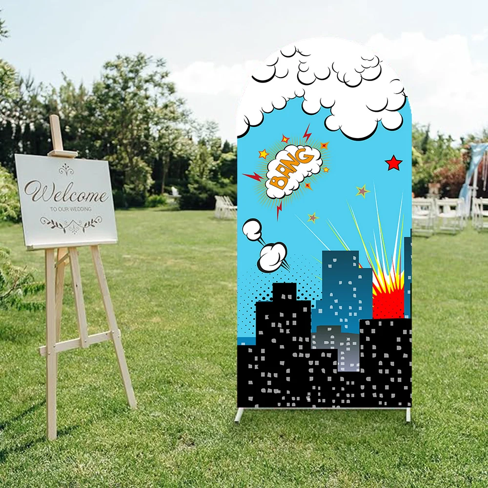 خلفية قوسية مخيطة على الوجهين من Mochicka لتزيين كعكة استحمام الطفل، دعامات استوديو لخلفية أبطال المدينة