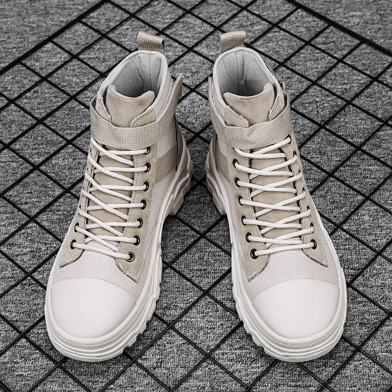 Motorcycle Boots Man Casual Round Toe Hiking Footwear High Top Wear-Resistant Anti-slip Breathable Fashion Trendy All-match