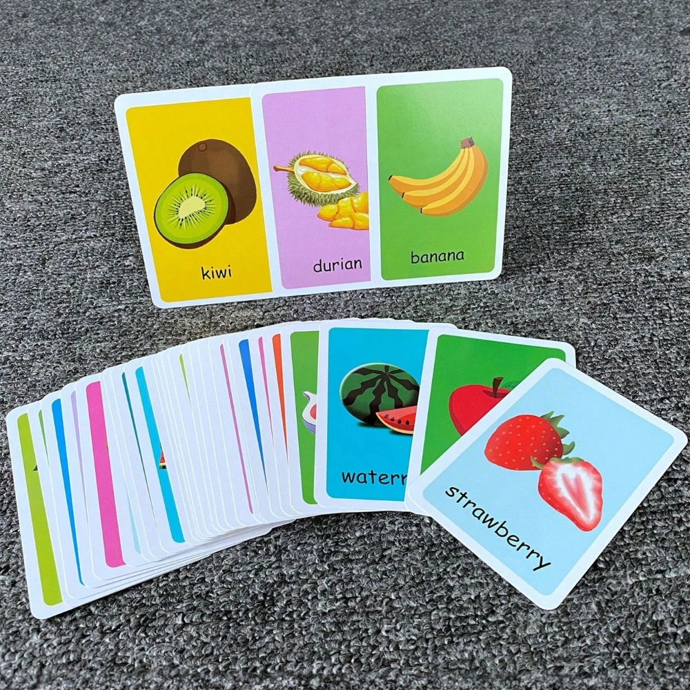 1set Children's Cognitive Cards, Body Parts,Animal,Fruits Double-Sided Flash Cards, Learning Toys Gifts