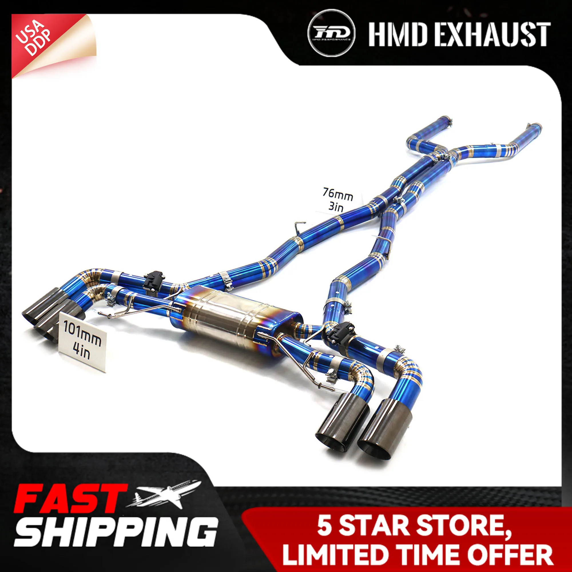 

HMD Exhaust Catback for BMW X5M X6M F95 F96 Ti Baked blue Electronic valve natural excellence Increase pipe diameter
