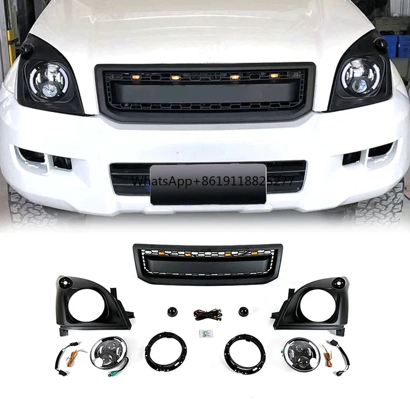 Gobison Hot Sales 2003-2009 Front Bumper Mesh Grille With LED Lights For Toyota Prado Grille