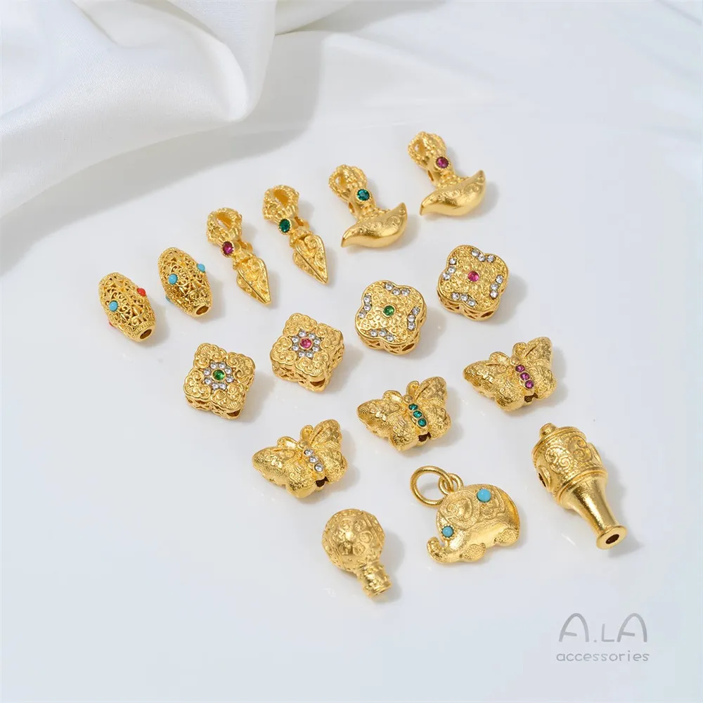 Z473 Sand Gold Accessory, Zirconium Vajra, Butterfly, Small Elephant, Beaded, Buddha's Head, Three-way Beaded Jewelry Material