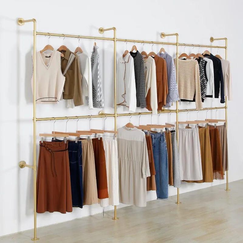 Wall Mounted Industrial Pipe Clothing Garment Racks, Metal Clothing Store Display Stands Clothes Rack Multi-purpose Heavy .