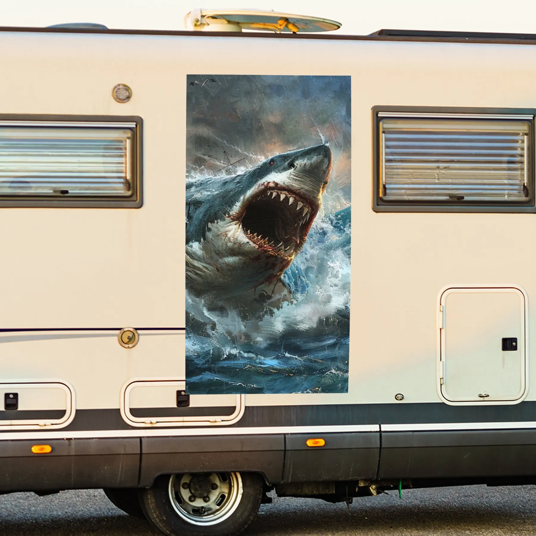 

Автомобильная наклейка Fierce Shark Sea Scene, виниловая наклейка для двери автомобиля на колесах, водонепроницаемая самоклеящаяся виниловая наклейка по бокам