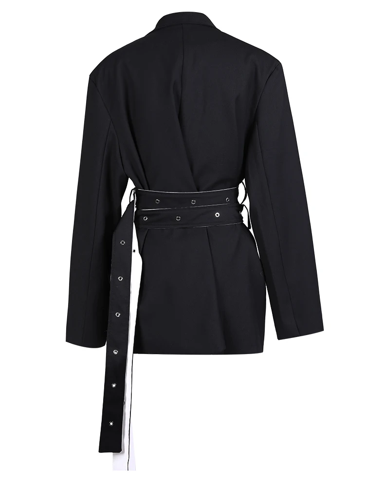 ZMEENNA-Blazer noir à manches longues pour femme, veste à revers, bloc de documents bandage, grande taille, marée de mode, printemps, automne, nouveau, 2024, XF2231