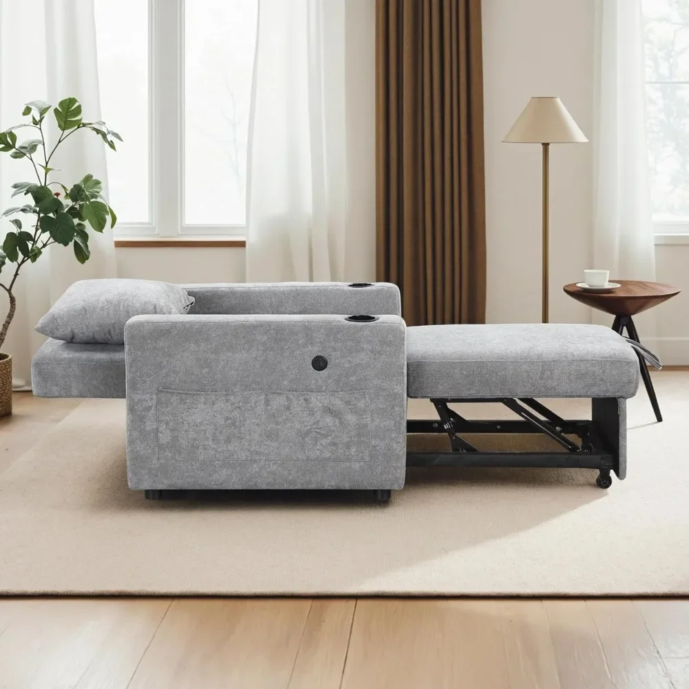 

Convertible Sleeper Chair Bed, 3-in-1 Folding Sofa Chair with Adjustable Backrest, Pull-Out Bed with USB