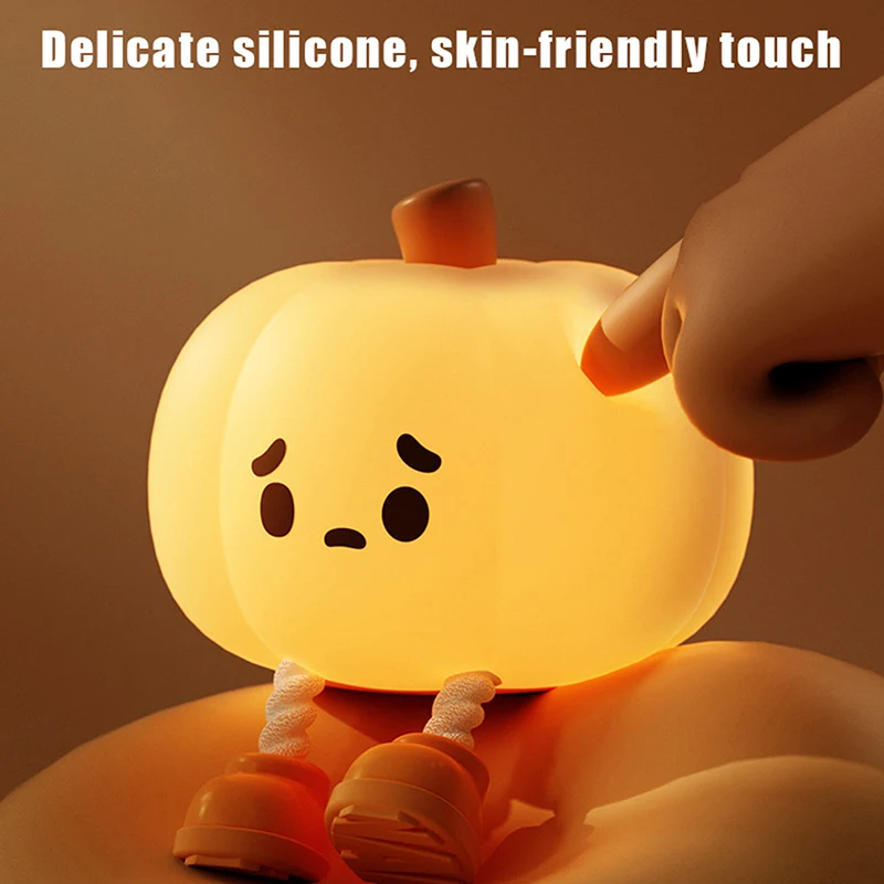 

Cute Pumpkin LED Night Light Cartoon Silicone Lamp USB Rechargeable Timing Sleeping Lamp Bedroom Decoration for Children