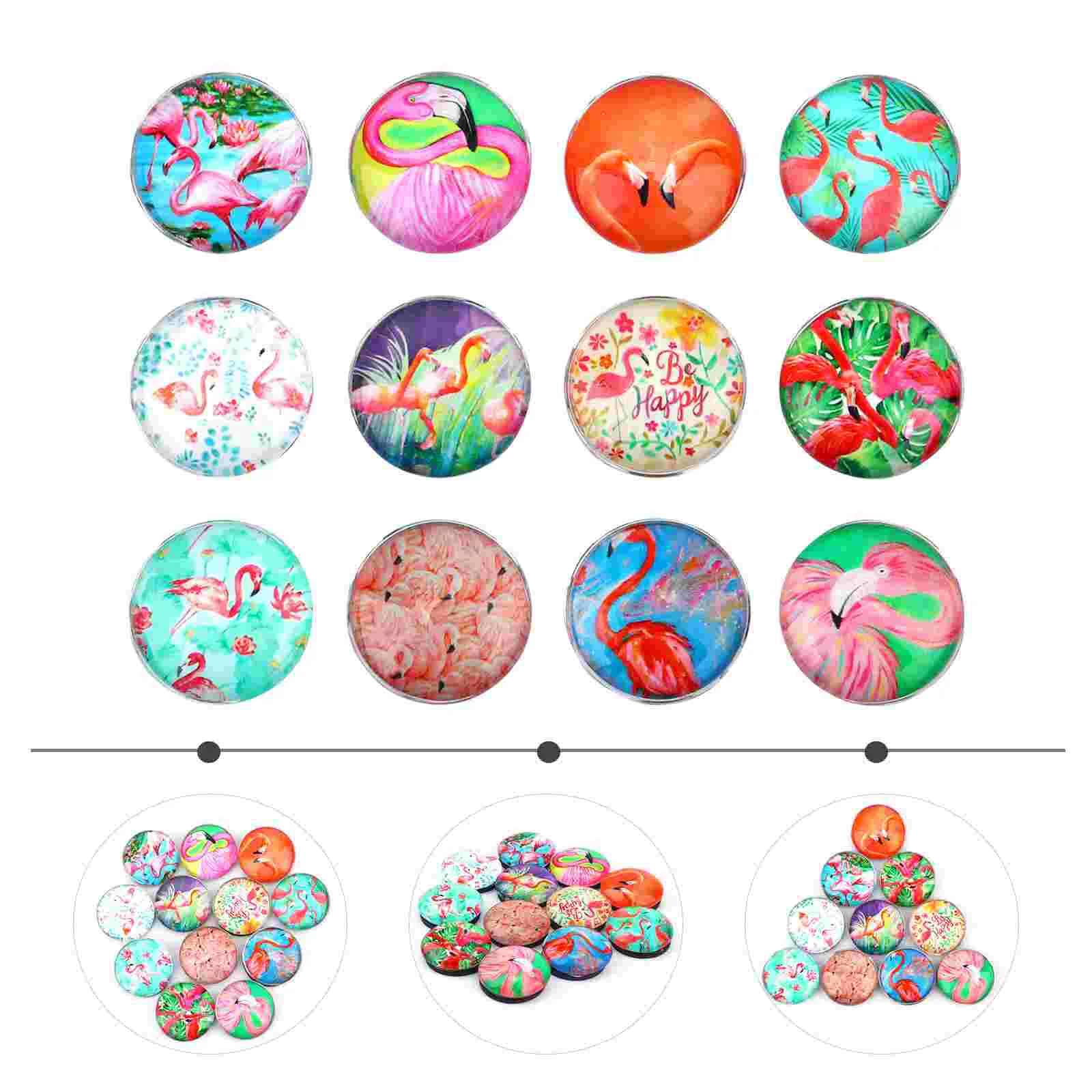 24 個かわいいラウンドフラミンゴ冷蔵庫マグネットオフィスステッカー磁気 2x2cm ガラス装飾