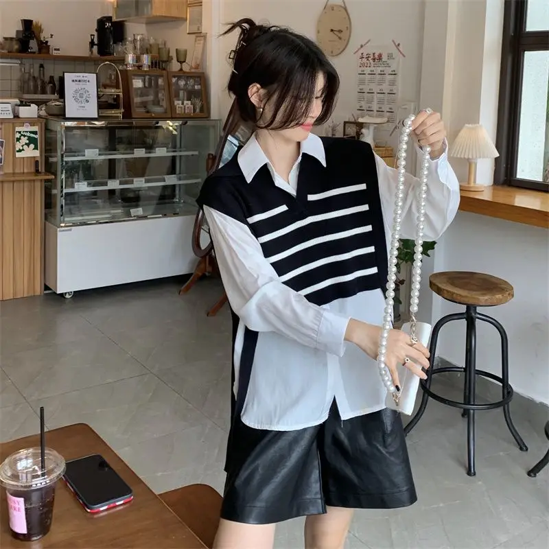 Women Striped Sweater Vest Spring 2024 Autumn New Loose Polo-Neck Knitted Sweater Sleeveless Warm Vest Pullover Tops Outerwear