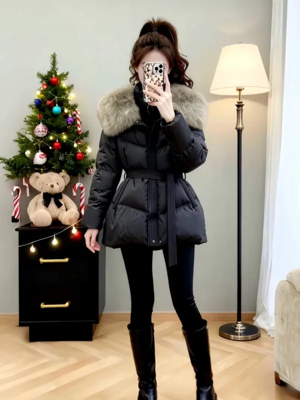 

Korean Sle Thiened Cotton Jaet Women's Waist-Cinching Slimming Mid-Length Warmth-ing Trendy Outerwear Coat