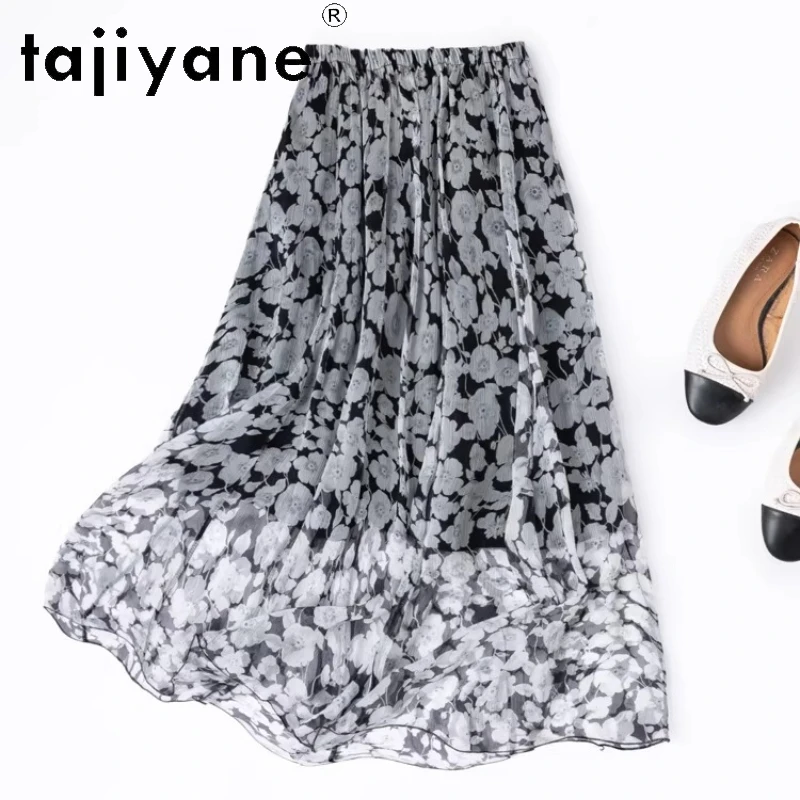 

TAJIYANE 100% Natural Mulberry Silk Women Skirt Fashion Printed Long Skirts Summer Beach Skirt Woman Clothing 2026 Юбка Женская