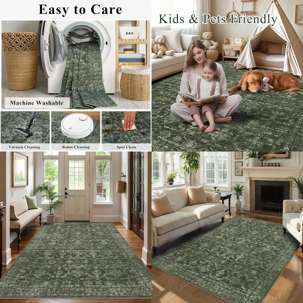 

5x7 Green Boho Floral Area Rug, Soft Non-Slip for Living Room, Bedroom, Dining Room, Office