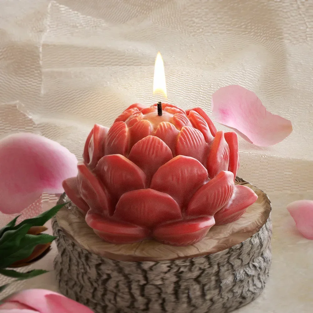 DIY Stacked Petals Water Lilies Silicone Candle Mold Beautiful Lotus Resin Drip Glue Mould Flower Bud Shape Chocolate Cake Decor