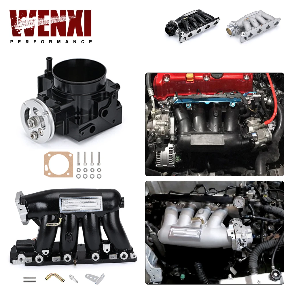 Aluminum Intake Manifold Throttle Body For 06-11 Honda Civic 04-08 Acura TSX K20Z3 Silver/Black WX-IM52+6951