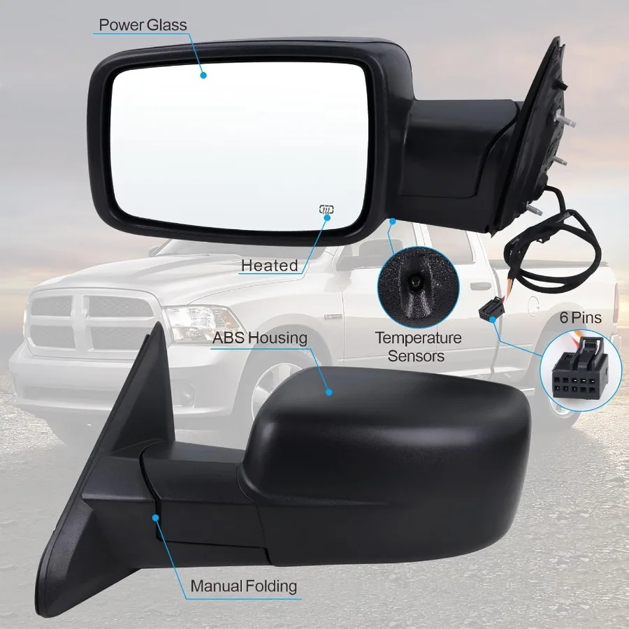 Left Driver Side Mirror Compatible with 20142018 Ram 1500 2500 and 20192022 Ram 1500 Classic Featuring Manual Folding Power Gla