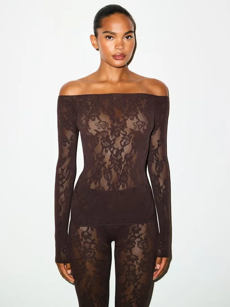 

Сексуальная женская футболка с кружевными вставками и длинным рукавом, облегающая, для повседневной носки, в стиле Spicy Girl, для дома и улицы, из хлопка и полиэстера