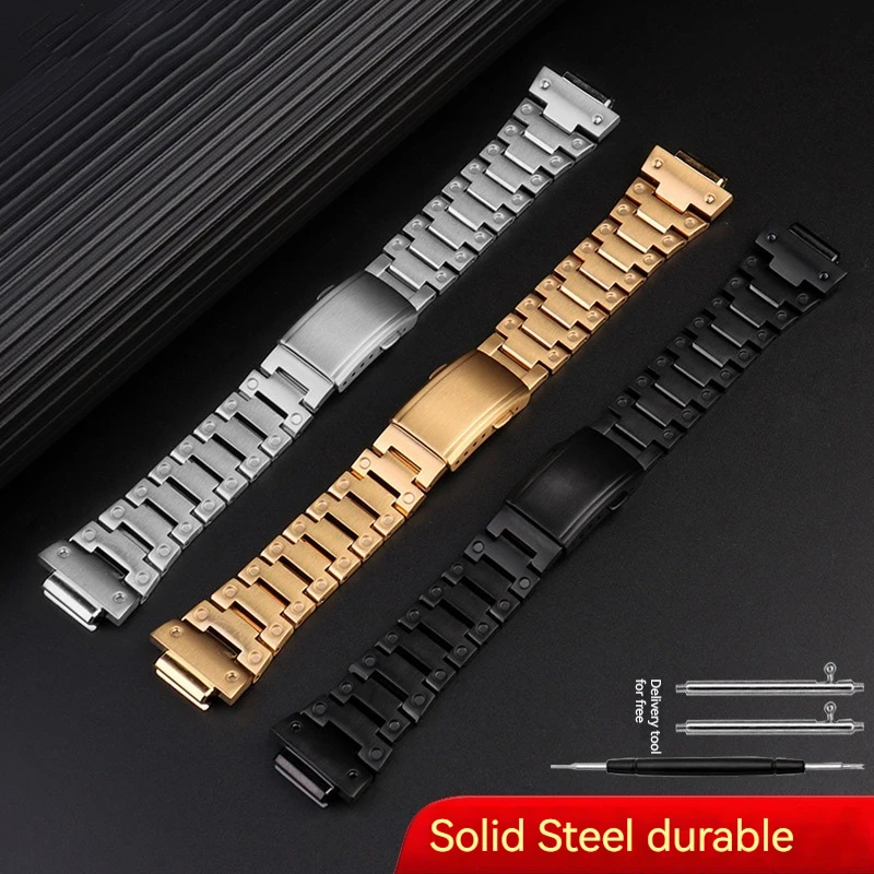 Stainless steel metal Strap For Casio G-SHOCK DW5600 GW-B5600 GWM5610 Series +Tool Men's Watch accessories silver gold black