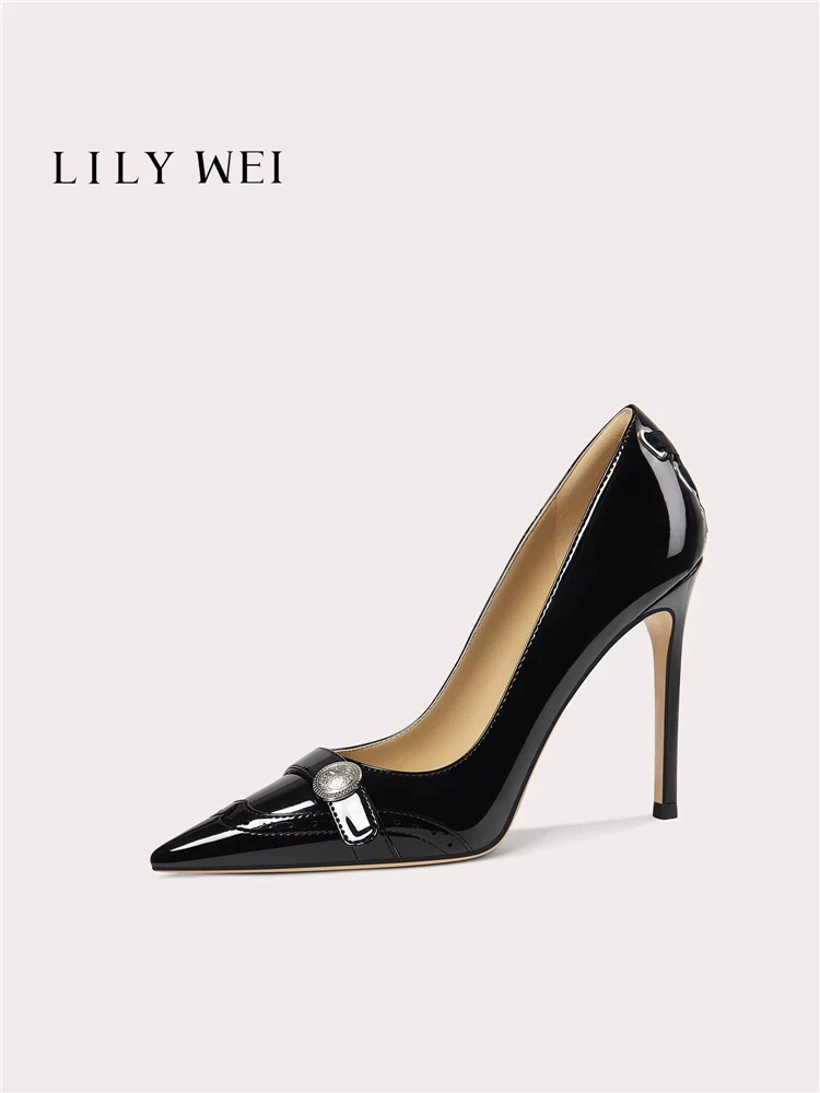 

Весенние остроконечные туфли из лакированной кожи с металлической пряжкой на плоской подошве, банкетные туфли большого размера, маленькие размеры, расширенные женские туфли на высоком каблуке
