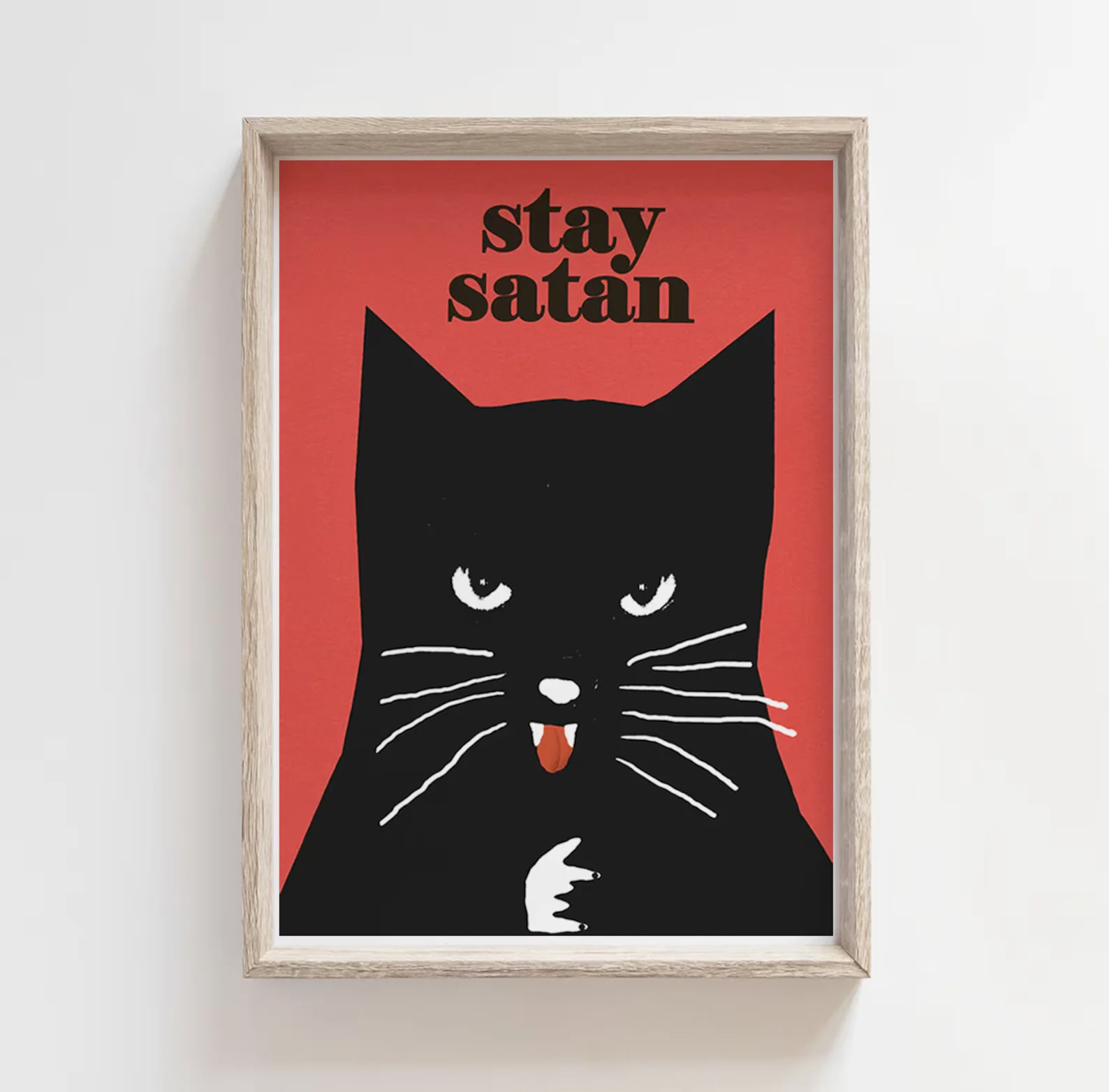 Stay Satan! Black cat, czarny kot, original polish poster, print, illustration, art, plakat, vintage, retro, music, animal fu