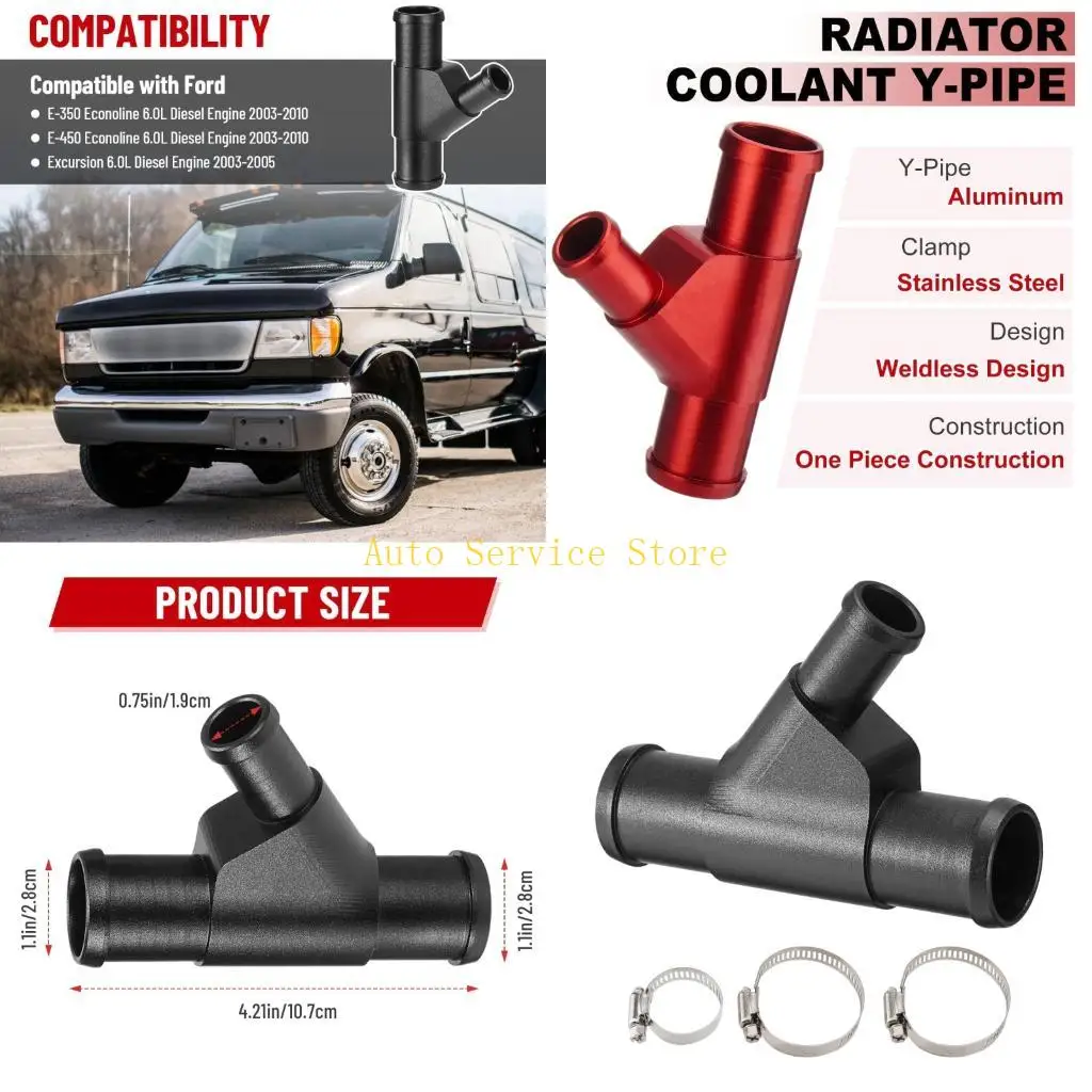 

462A Automotive Coolant Y Tube For F250 F350 F450 F550 E350 E450 Aluminum Radiator Coolant 3 Way Hose Connector