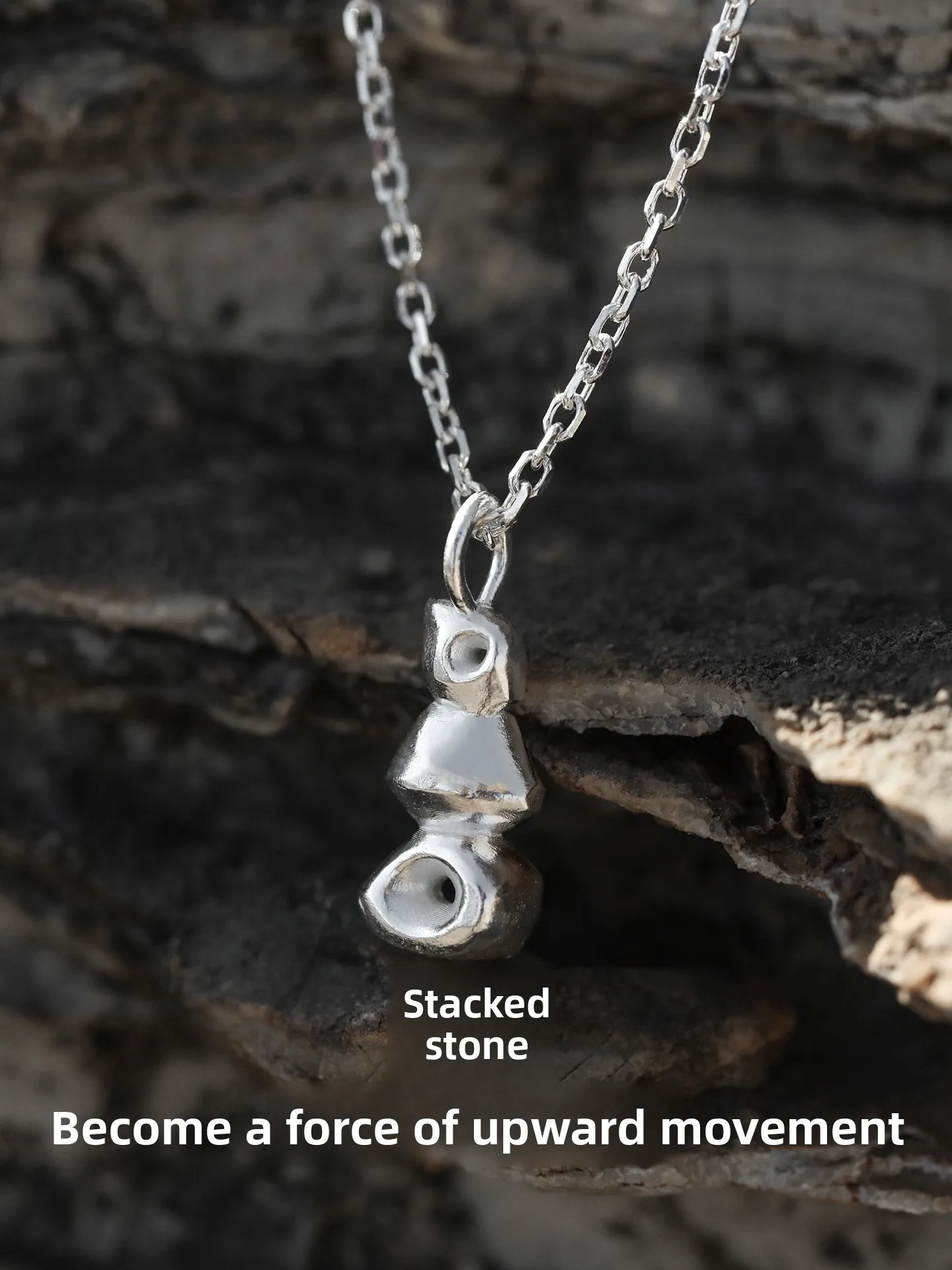 Handmade Silver Stone Pendant Necklace Women's Simple Elegant Original Design Jewelry Stackable Stones Minimalist Trendsetter