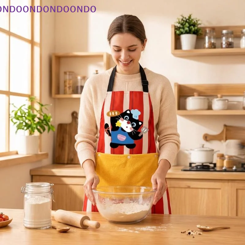 Cute Chef Cat Printed Kitchen Apron With Large Pocket Adjustable Strap For Home Cooking Baking Daily Use